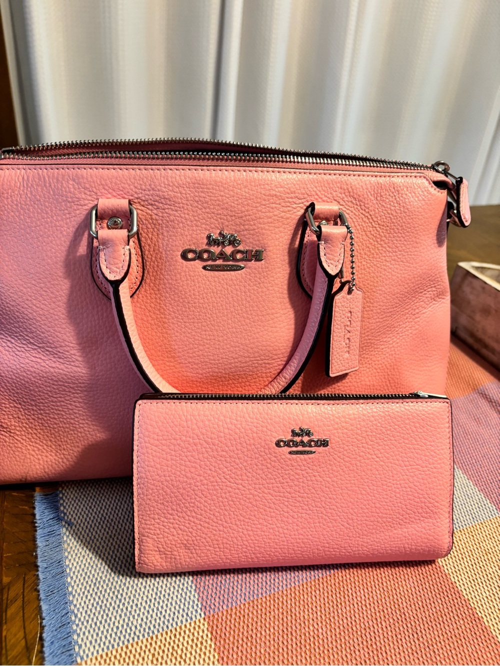 Coach Pink Pebbled Leather Tote with Matching Zip Wallet